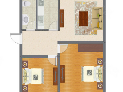2室1厅 61.44平米户型图