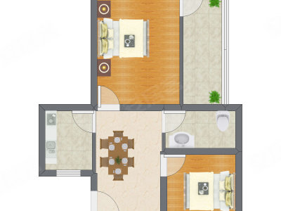 2室1厅 55.03平米
