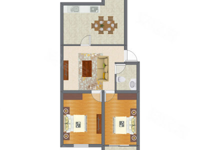 2室1厅 61.12平米