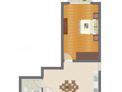 1室1厅 38.59平米