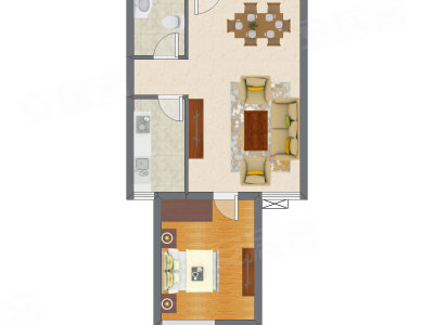 1室2厅 57.30平米户型图