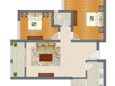 2室1厅 90.76平米户型图