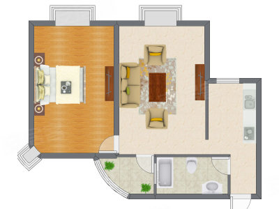 1室1厅 61.72平米户型图