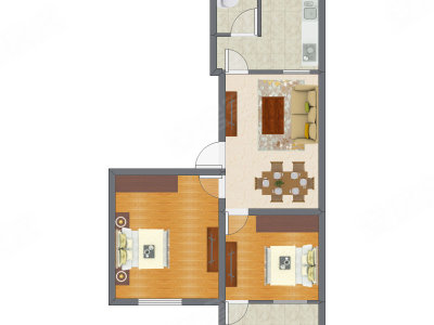 2室2厅 55.11平米户型图