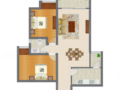 2室2厅 88.95平米户型图