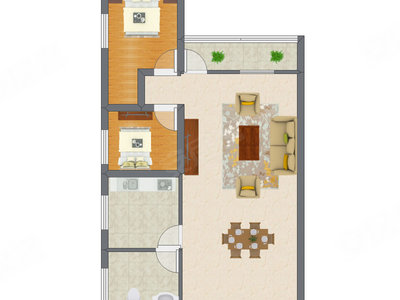 2室1厅 78.60平米户型图