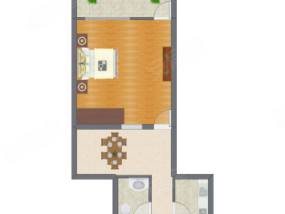 1室1厅 41.75平米户型图