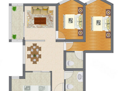 2室2厅 91.14平米户型图