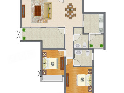 2室2厅 83.67平米户型图