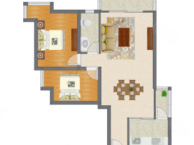 2室2厅 88.19平米户型图