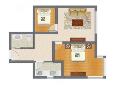 2室1厅 74.00平米