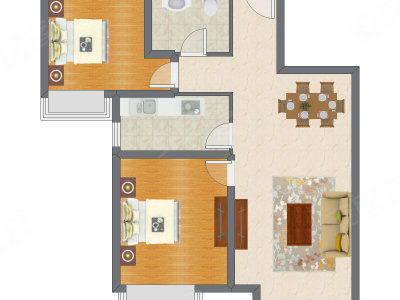 2室2厅 76.30平米户型图