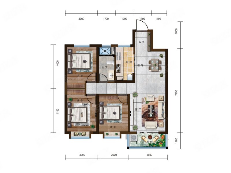 天源1号3室2厅1卫108.22㎡南北108万
