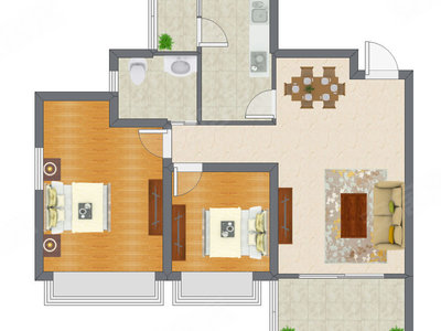 2室2厅 95.00平米户型图
