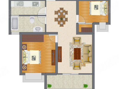 2室2厅 60.93平米户型图