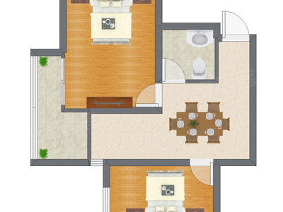 2室1厅 60.72平米户型图