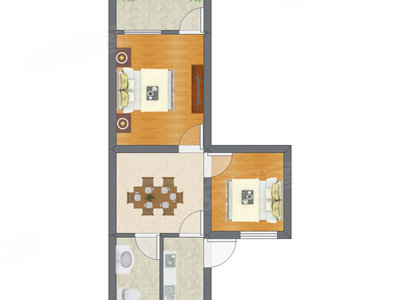 2室1厅 47.88平米户型图