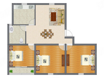3室1厅 91.62平米