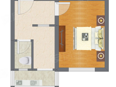 1室1厅 34.18平米户型图
