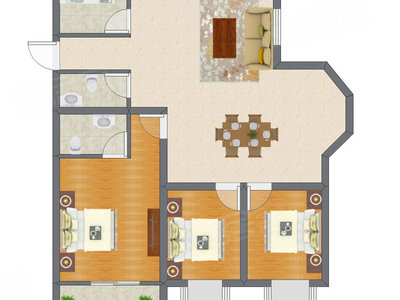 3室2厅 141.06平米户型图
