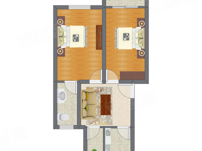 2室1厅 43.05平米户型图