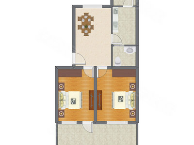 2室1厅 74.30平米户型图