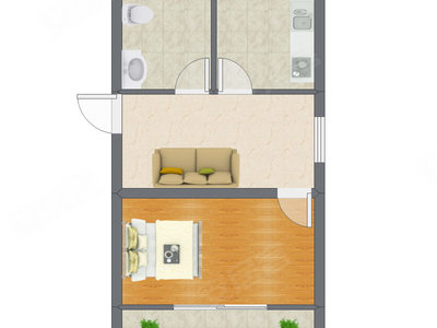 1室1厅 40.29平米户型图