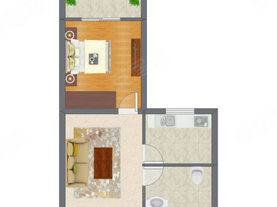 1室1厅 38.65平米户型图