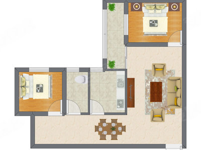 2室2厅 69.80平米户型图