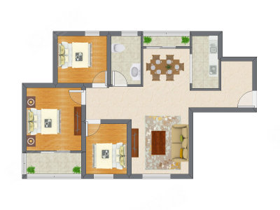 3室2厅 142.20平米户型图