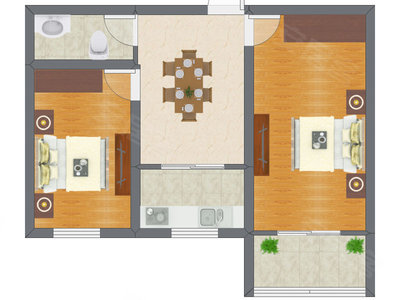 2室1厅 46.75平米户型图