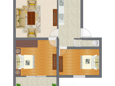 2室1厅 65.80平米户型图