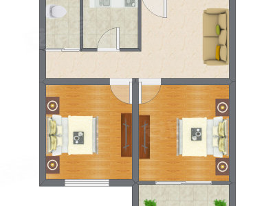 2室1厅 68.10平米户型图