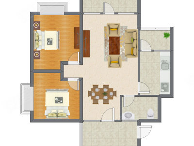 2室2厅 82.42平米户型图