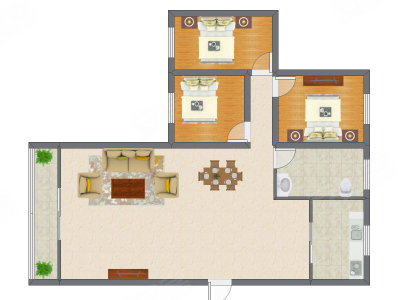 3室2厅 98.40平米户型图