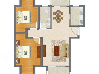 2室2厅 91.54平米户型图
