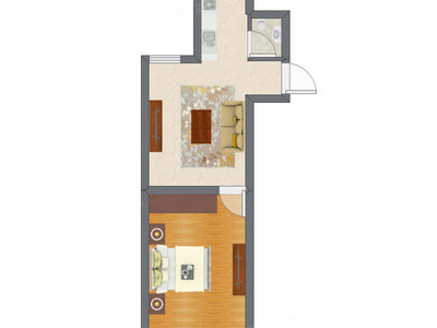 1室1厅 29.32平米户型图