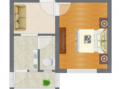 1室1厅 34.63平米户型图