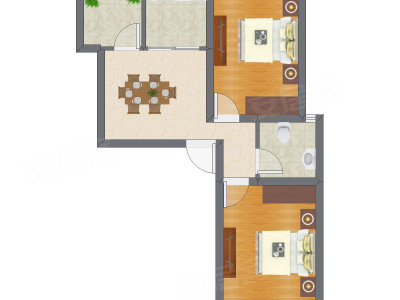 2室1厅 43.13平米户型图