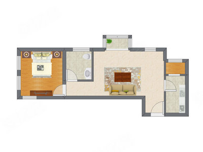 1室1厅 65.70平米户型图