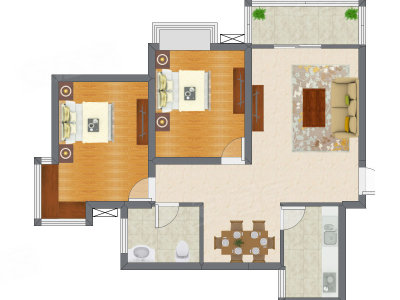 2室2厅 95.60平米户型图