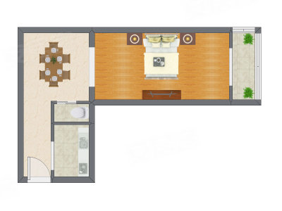 1室1厅 45.23平米户型图