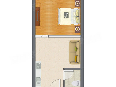 1室1厅 45.34平米户型图