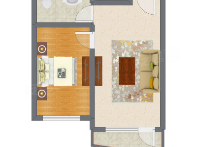 1室1厅 53.97平米户型图