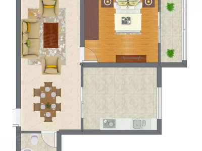 1室2厅 52.63平米户型图