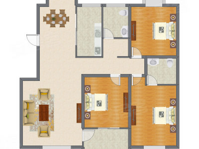 3室2厅 176.00平米户型图