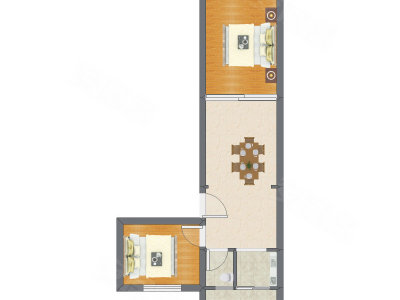 2室1厅 60.62平米