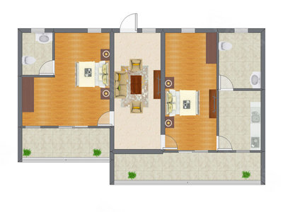 2室1厅 93.40平米户型图