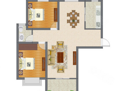 2室2厅 72.80平米户型图