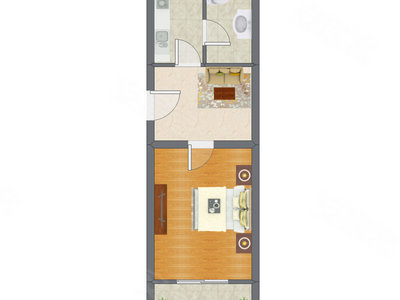 1室1厅 45.73平米户型图